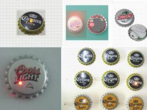 Flashing Beer Bottle Cap Pin Medal/Led Key Ring 